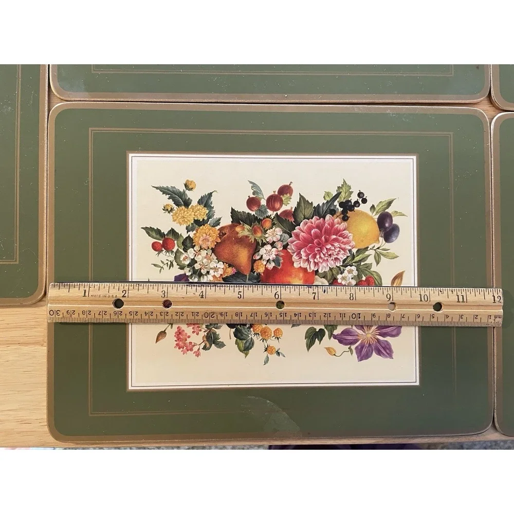 Vintage Pimpernel Cork Backed Placemats Fruit Leaves Flowers UK Set Of 5 Green